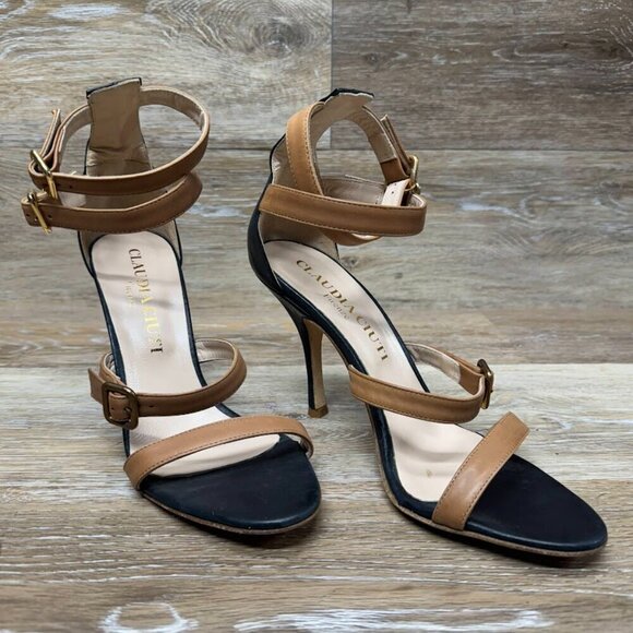Claudia Ciuti Brown/Black Double Ankle Strap Pumps Women's Size 8.5 - Picture 6 of 6